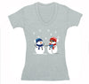 Free Shipping Womens 2 Snowman Stick Up Robber Ugly Christmas Sweater Snowflake Snow Holiday Gift Xmas Funny Party Hat Winter V-Neck T-Shirt