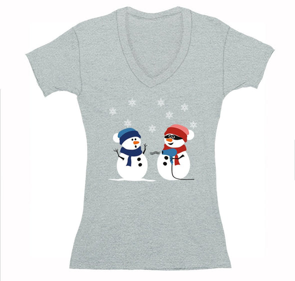 Free Shipping Womens 2 Snowman Stick Up Robber Ugly Christmas Sweater Snowflake Snow Holiday Gift Xmas Funny Party Hat Winter V-Neck T-Shirt
