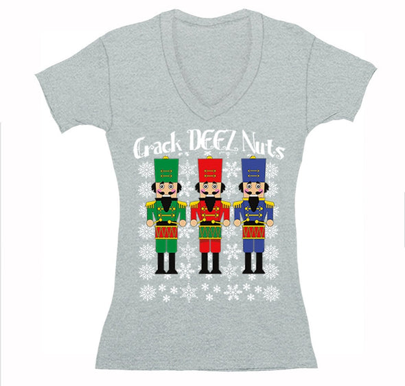 Free Shipping Womens Crack Deez Nuts Nutcracker Soldier Ugly Christmas Sweater Funny Party Winter Holiday Drummer Boy Gift V-Neck T-Shirt