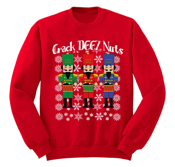 Free Shipping Crack Deez Nuts Nutcracker Soldier Ugly Christmas Sweater Funny Party Winter Holiday Drummer Boy Men Women Crewneck Sweatshirt