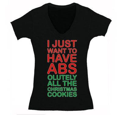 Free Shipping Womens Winter ABS The Cookies Food Funny Party Eat Gingerbread Gift Ugly Christmas Sweater Holiday Eat Santa V-Neck T-Shirt
