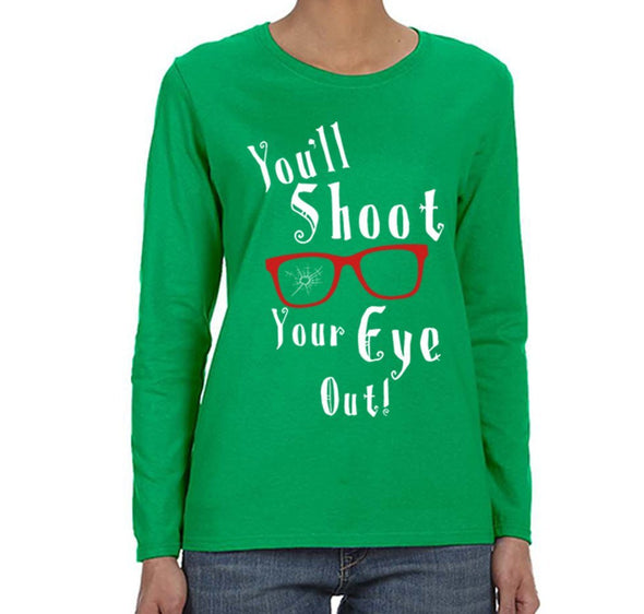 Free Shipping Womens Winter You'll Shoot Your Eye Out Glasses Ugly Christmas Story Sweater Gift Movie Funny Winter Party Long Sleeve T-Shirt