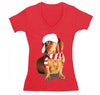 Free Shipping Womens Dachshund Wiener Dog Lover Santa Scarf Animal Cute Holiday Puppy Party Winter Christmas Sweater V-Neck T-Shirt