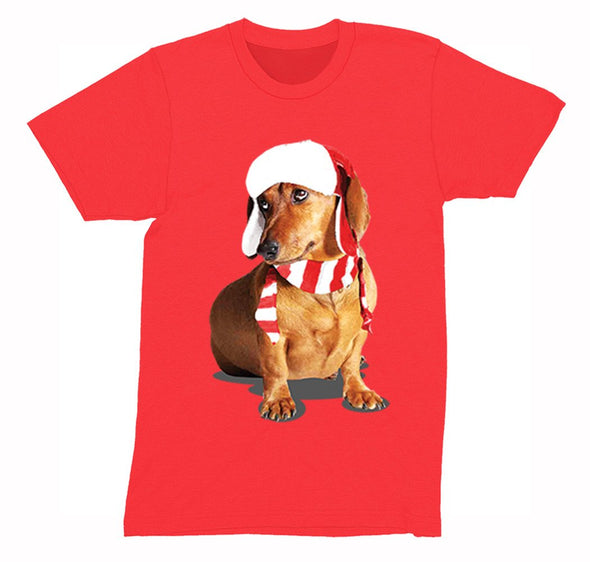 Free Shipping Mens Dachshund Wiener Dog Lover Santa Scarf Animal Cute Holiday Puppy Party Winter Christmas Sweater Crewneck T-Shirt
