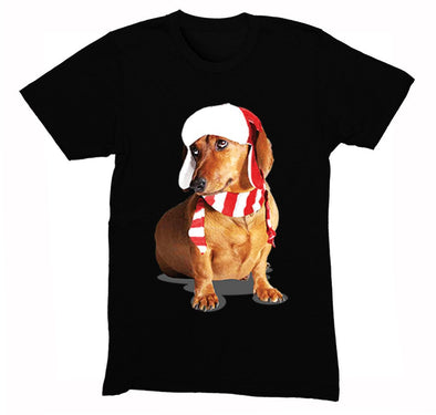 Free Shipping Mens Dachshund Wiener Dog Lover Santa Scarf Animal Cute Holiday Puppy Party Winter Christmas Sweater Crewneck T-Shirt