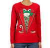 Free Shipping Womens Tuxedo Shirt Bowtie Candy Cane Holly Fancy Ugly Sweater Christmas Long Sleeve T-Shirt