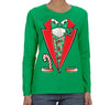 Free Shipping Womens Tuxedo Shirt Bowtie Candy Cane Holly Fancy Ugly Sweater Christmas Long Sleeve T-Shirt