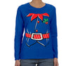 Free Shipping Womens Elf Shirt Poinsettia Holly Belt Ugly Sweater Christmas Party Long Sleeve T-Shirt