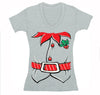 Free Shipping Womens Elf Shirt Poinsettia Holly Belt Ugly Sweater Christmas Party V-Neck T-Shirt