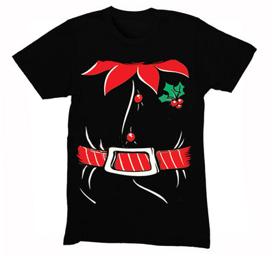 Free Shipping Mens Elf Shirt Poinsettia Holly Belt Ugly Sweater Christmas Party Crewneck T-Shirt