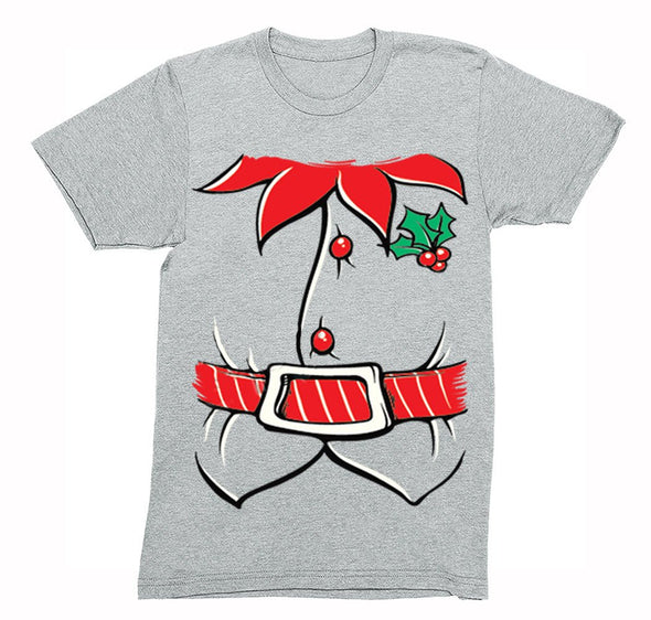 Free Shipping Mens Elf Shirt Poinsettia Holly Belt Ugly Sweater Christmas Party Crewneck T-Shirt