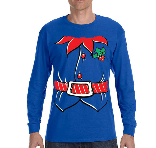 Free Shipping Mens Elf Shirt Poinsettia Holly Belt Ugly Sweater Christmas Party Long Sleeve T-Shirt