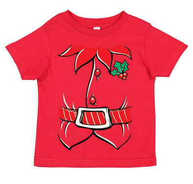 Free Shipping Elf Shirt Poinsettia Holly Belt Christmas Holiday Party Family Youth Toddler Girl Boy Kids T-Shirt