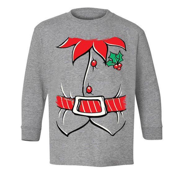 Free Shipping Elf Shirt Poinsettia Holly Belt Christmas Holiday Party Family Youth Toddler Girl Boy Kids Long Sleeve T-Shirt