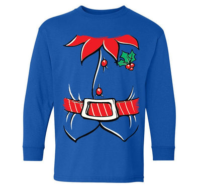 Free Shipping Elf Shirt Poinsettia Holly Belt Christmas Holiday Party Family Youth Toddler Girl Boy Kids Long Sleeve T-Shirt