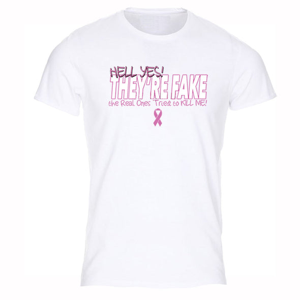 Free Shipping Men's Breast Cancer Awareness They're Fake PINK Ribbon Survivor Crewneck T-Shirt