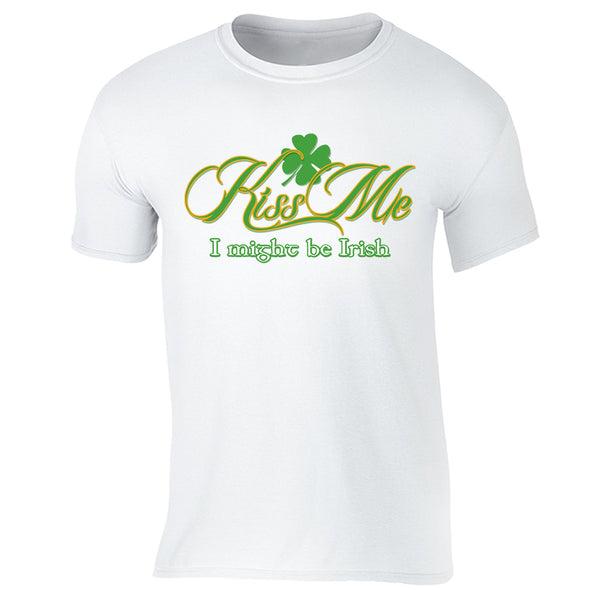 Free Shipping Mens St. Patrick's Day Saint Paddy Drunk Shirt Kiss Me I Might Be Irish Shamrock Clover Irish Crewneck T-Shirt