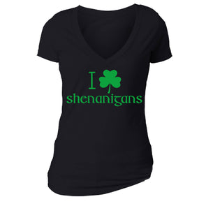 Free Shipping Womens St. Patrick's Day Saint Paddy Drunk shirt I Love Shenanigans Shamrock Clover Irish Women Short Sleeve V-Neck T-Shirt