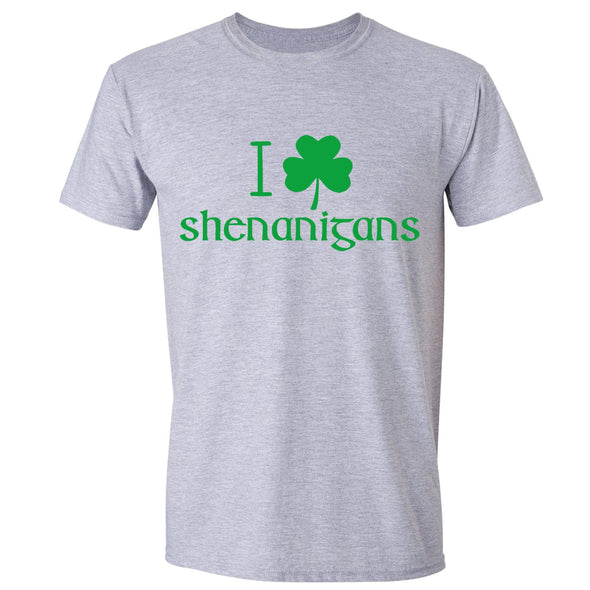 Free Shipping Mens St. Patrick's Day Saint Paddy Drunk shirt I Love Shenanigans Shamrock Clover Irish Crewneck T-Shirt