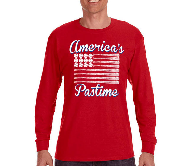 Free Shipping Mens Baseball America's Pastime USA Flag Sports Fan Lover Gift Team Home Run Diamond Game Day Winter Long Sleeve T-Shirt