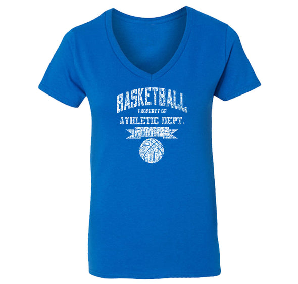 Free Shipping Womens Basketball Property of Athletic Dept.  Sports Fan Play Game Day Team Gift Slam Dunk Score Hoop Court V-Neck T-Shirt