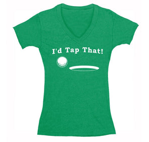 Free Shipping Womens I'd Tap That Golf Ball Gift Putt Putter Swing Funny Sports Driving Range Tournament V-Neck T-Shirt