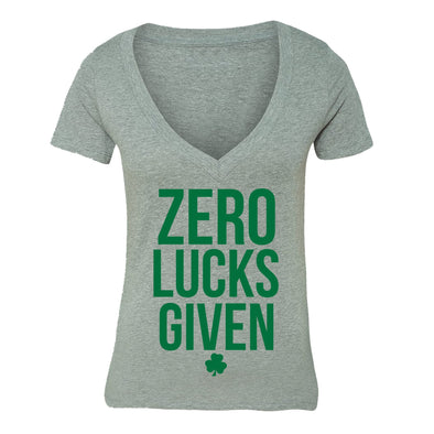 Free Shipping Womens St. Patrick's Day Saint Paddy Drunk shirt Zero Lucks Given Shamrock Clover Irish Women V-Neck T-Shirt