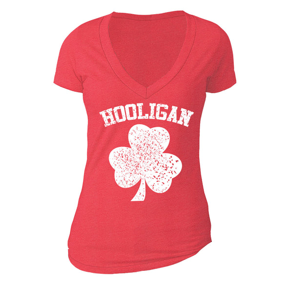 Free Shipping Womens St. Patrick's Day Saint Paddy Drunk shirt Hooligan Shamrock Clover Irish Women V-Neck T-Shirt
