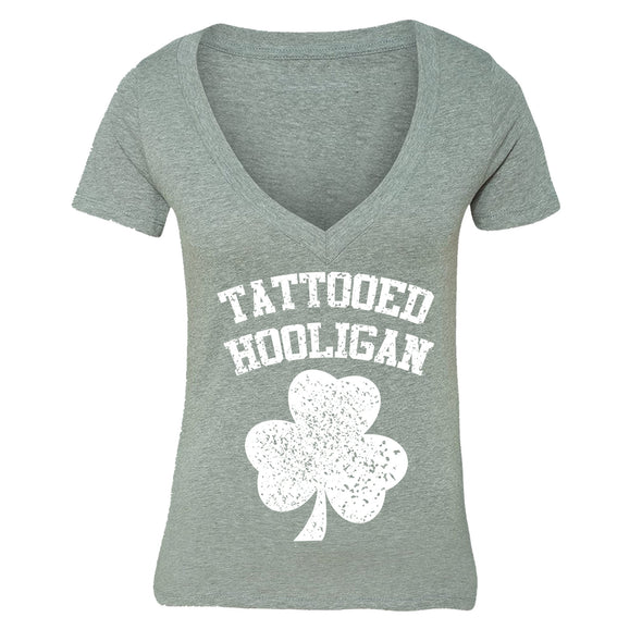 Free Shipping Womens St. Patrick's Day Saint Paddy Drunk shirt Tattooed Hooligan Shamrock Clover Irish Women V-Neck T-Shirt
