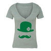 Free Shipping Womens St. Patrick's Day Saint Paddy Drunk shirt Hat Mustache Shamrock Clover Irish Women V-Neck T-Shirt
