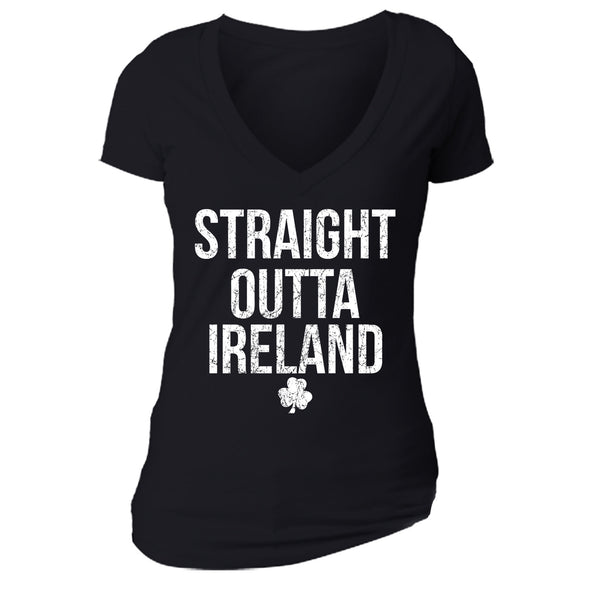Free Shipping Womens St. Patrick's Day Saint Paddy Drunk shirt Straight Outta Ireland Shamrock Clover Irish Women V-Neck T-Shirt