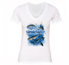 Free Shipping Womens Yellowfin Tuna Feeding Saltwater Fish Fishing Fisherman Lure Ocean Reel Vacation Gift V-Neck T-Shirt