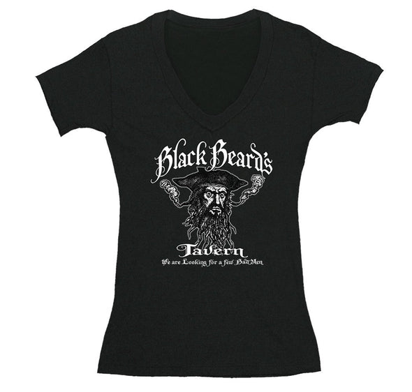 Free Shipping Womens Black Beard's Tavern Pirate Skull Crossbones Jolly Roger Treasure Gold Shipwreck Gaspar V-Neck T-Shirt