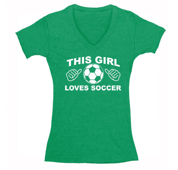 Free Shipping Womens This Girl Loves Soccer Sports Fan Player Lover Goal Coach Team Gift Mom Wife GIrlfriend Father's Day V-Neck T-Shirt