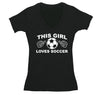 Free Shipping Womens This Girl Loves Soccer Sports Fan Player Lover Goal Coach Team Gift Mom Wife GIrlfriend Father's Day V-Neck T-Shirt