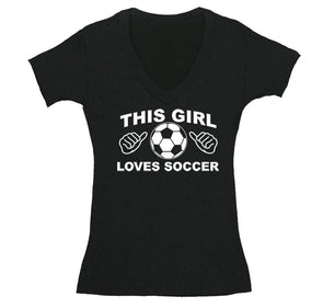 Free Shipping Womens This Girl Loves Soccer Sports Fan Player Lover Goal Coach Team Gift Mom Wife GIrlfriend Father's Day V-Neck T-Shirt