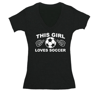 Free Shipping Womens This Girl Loves Soccer Sports Fan Player Lover Goal Coach Team Gift Mom Wife GIrlfriend Father's Day V-Neck T-Shirt