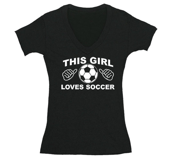 Free Shipping Womens This Girl Loves Soccer Sports Fan Player Lover Goal Coach Team Gift Mom Wife GIrlfriend Father's Day V-Neck T-Shirt