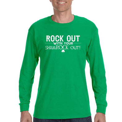 Free Shipping Mens St. Patrick's Day Saint Paddy Drunk Shirt Rock Out With Your Shamrock Out Clover Irish Long Sleeve T-Shirt