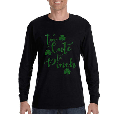 Free Shipping Mens St. Patrick's Day Saint Paddy Drunk shirt Too Cute To Pinch Shamrock Clover Irish Long Sleeve T-Shirt