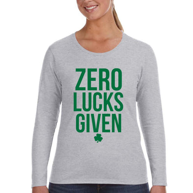 Free Shipping Womens St. Patrick's Day Saint Paddy Drunk shirt Zero Lucks Given Shamrock Clover Irish Womens Longsleeve T-Shirt