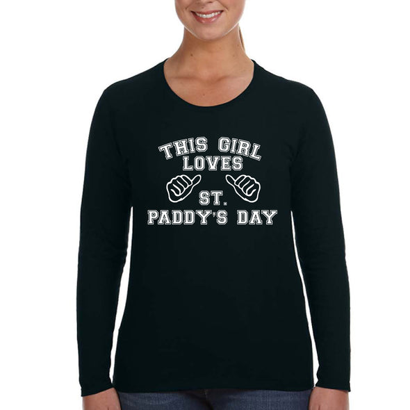 Free Shipping Womens This Girl Loves St Paddy's Day St Patrick shirt Shamrock Clover Irish Womens Longsleeve T-Shirt
