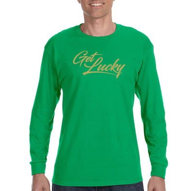 Free Shipping Mens St. Patrick's Day Saint Paddy Drunk Get Lucky Shamrock Clover Irish Mens Long Sleeve T-Shirt