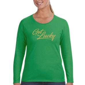 Free Shipping Womens St. Patrick's Day Saint Paddy Drunk shirt Lucky Charm Shamrock Get Lucky Clover Irish Womens Long Sleeve T-Shirt