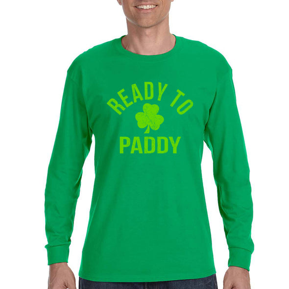 Free Shipping Mens St. Patrick's Day Saint Paddy Drunk shirt Ready to Paddy Shamrock Clover Irish Mens Long Sleeve T-Shirt