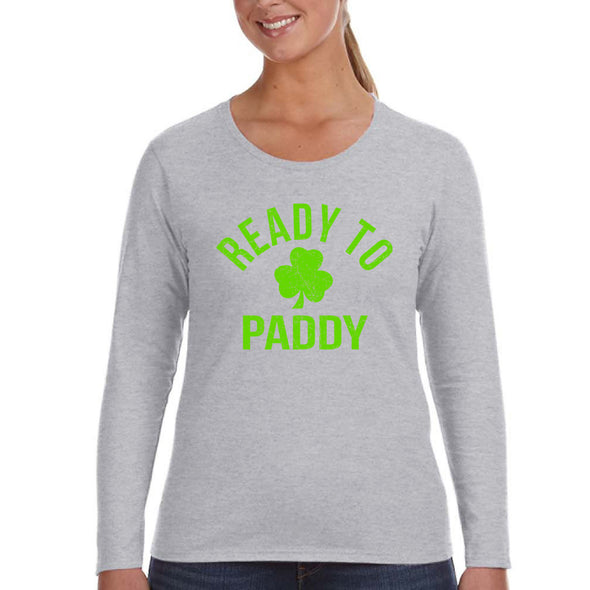 Free Shipping Women's St. Patrick's Day Saint Paddy Drunk shirt Ready to Paddy Shamrock Clover Irish Womens Longsleeve T-Shirt