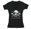 Free Shipping Womens Surrender The Booty Pinup Girl  Pirate Skull Crossbones Swords Jolly Roger Ship Treasure Gaspar Gift V-Neck T-Shirt
