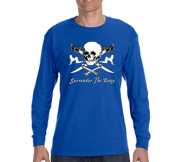 Free Shipping Mens Surrender The Booty Pinup Girl  Pirate Skull Crossbones Swords Jolly Roger Ship Treasure Gaspar Gift Long Sleeve T-Shirt