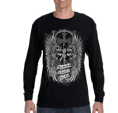 Free Shipping Mens 3 Can Keep a Secret if 2 Are Dead Pirates Skull Crossbones Loyal to None Tattoo Art Sword Cross Long Sleeve T-Shirt