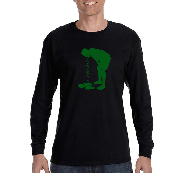 Free Shipping Men's Guy Vomiting Clovers Irish St. Patrick's Day Drinking Beer Shamrock Funny Party Shenanigans Long Sleeve T-Shirt
